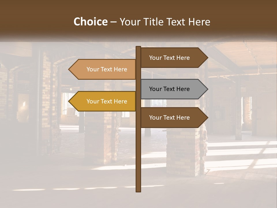 A Large Room With Brick Pillars And Windows PowerPoint Template