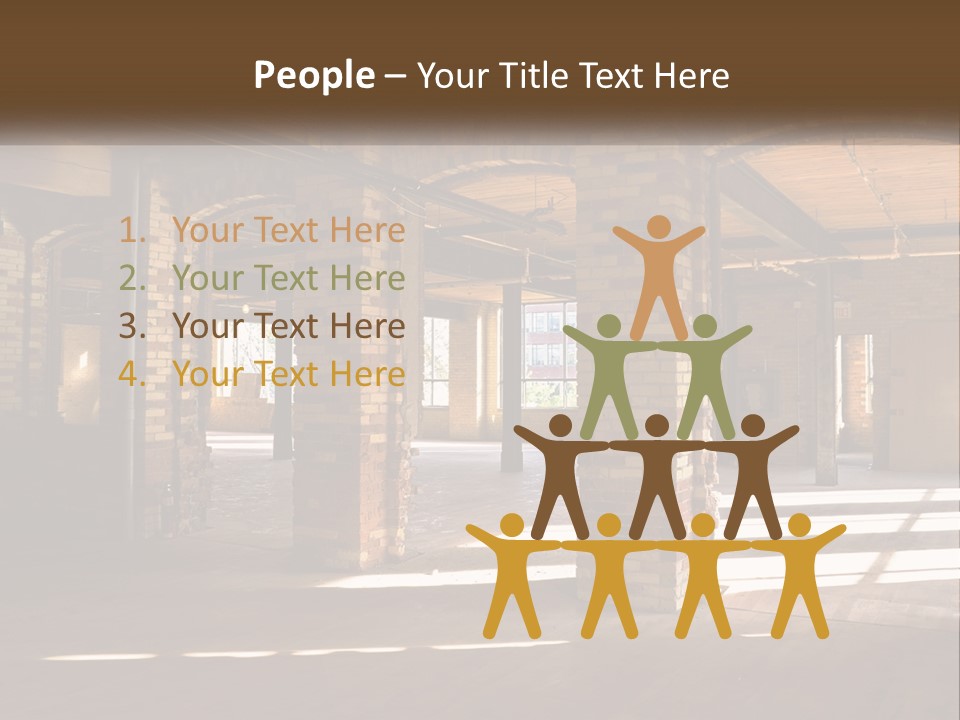 A Large Room With Brick Pillars And Windows PowerPoint Template