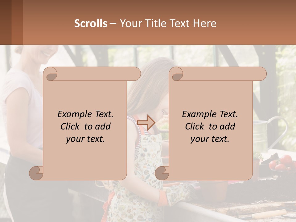 A Woman And A Little Girl Are In A Greenhouse PowerPoint Template