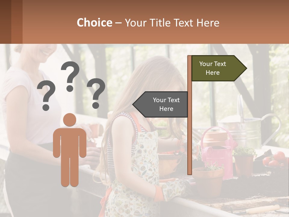A Woman And A Little Girl Are In A Greenhouse PowerPoint Template