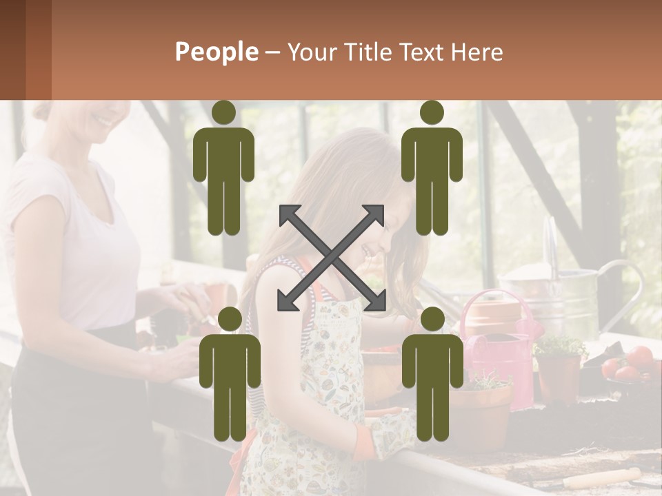 A Woman And A Little Girl Are In A Greenhouse PowerPoint Template