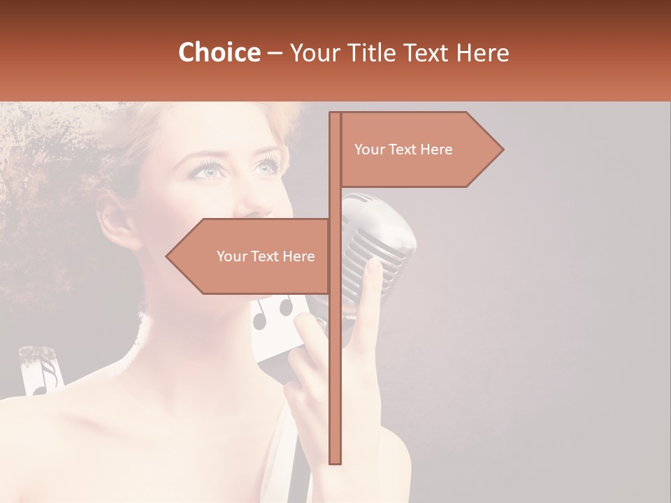 A Woman Holding A Microphone In Front Of Her Face PowerPoint Template
