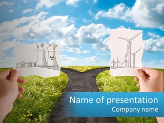 Two Hands Holding Paper Cut Out Of A Road PowerPoint Template