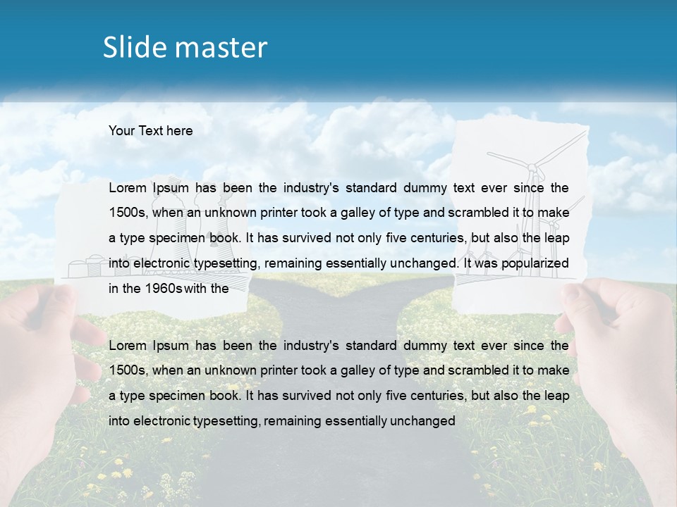 Two Hands Holding Paper Cut Out Of A Road PowerPoint Template