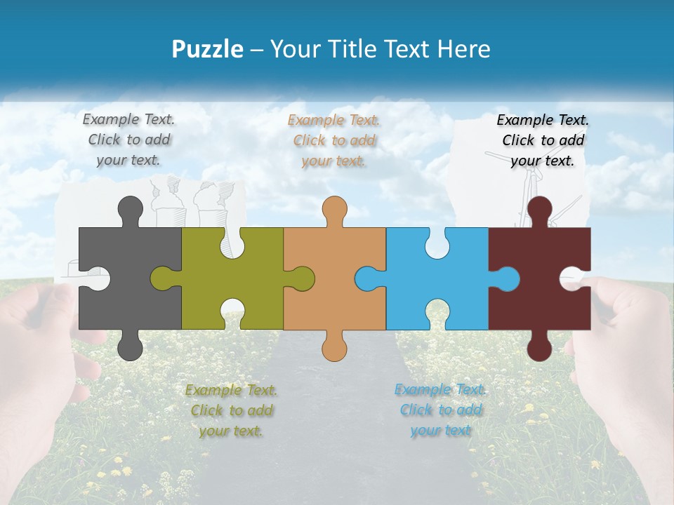 Two Hands Holding Paper Cut Out Of A Road PowerPoint Template