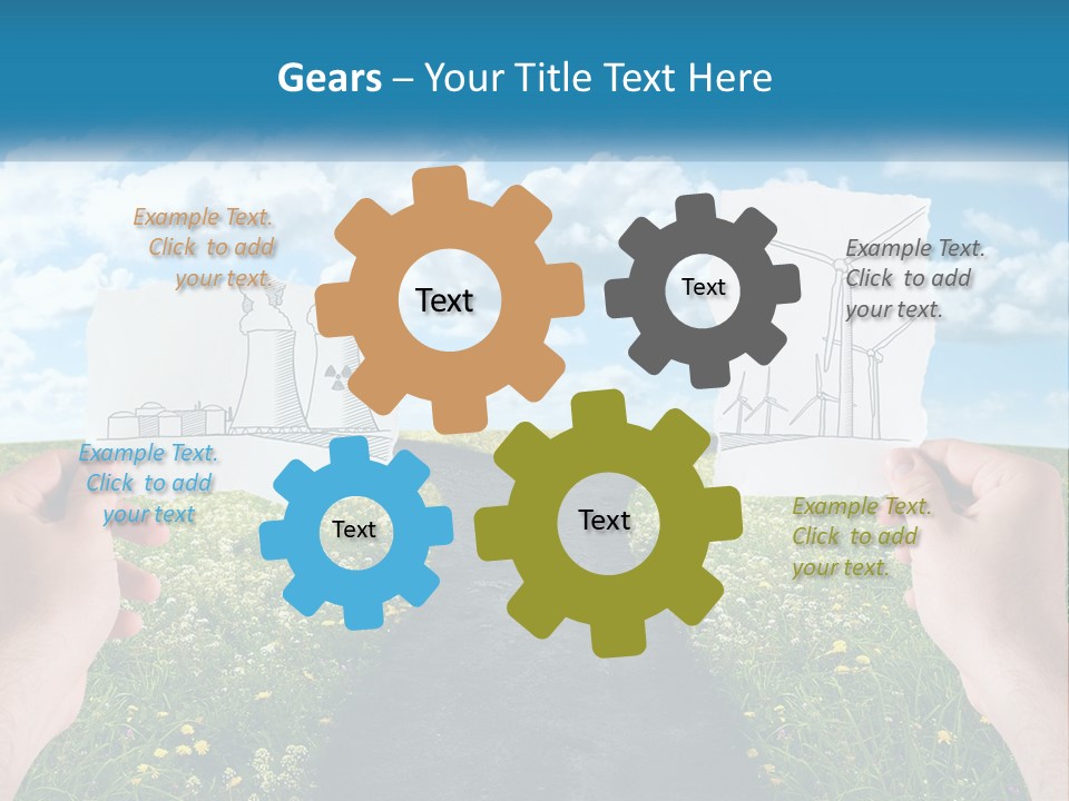 Two Hands Holding Paper Cut Out Of A Road PowerPoint Template