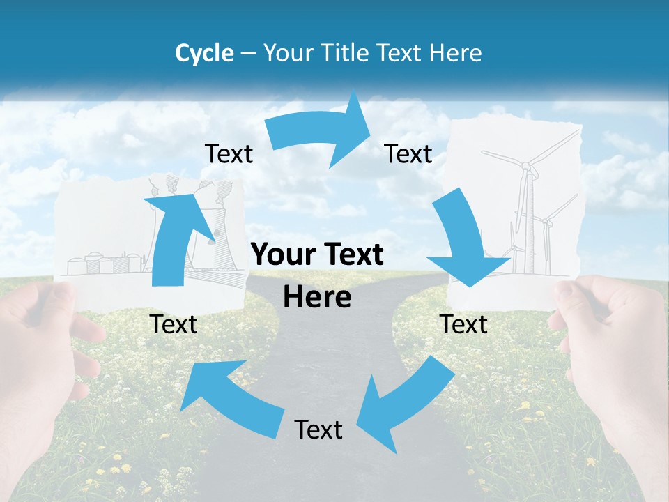 Two Hands Holding Paper Cut Out Of A Road PowerPoint Template