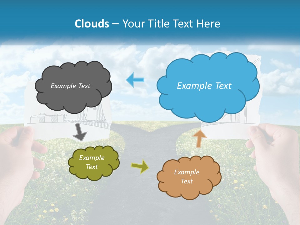 Two Hands Holding Paper Cut Out Of A Road PowerPoint Template
