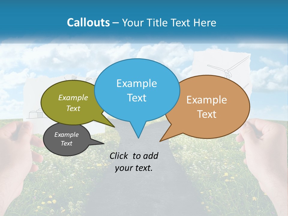 Two Hands Holding Paper Cut Out Of A Road PowerPoint Template