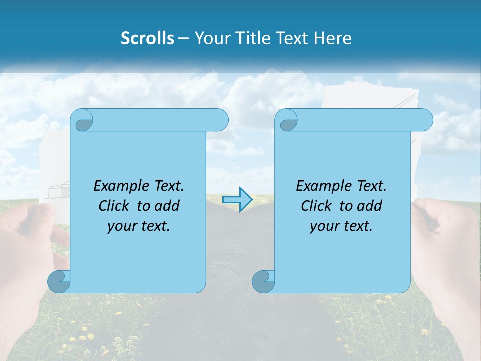 Two Hands Holding Paper Cut Out Of A Road PowerPoint Template