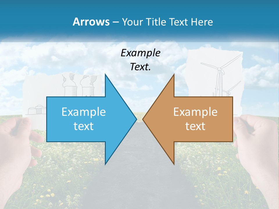 Two Hands Holding Paper Cut Out Of A Road PowerPoint Template