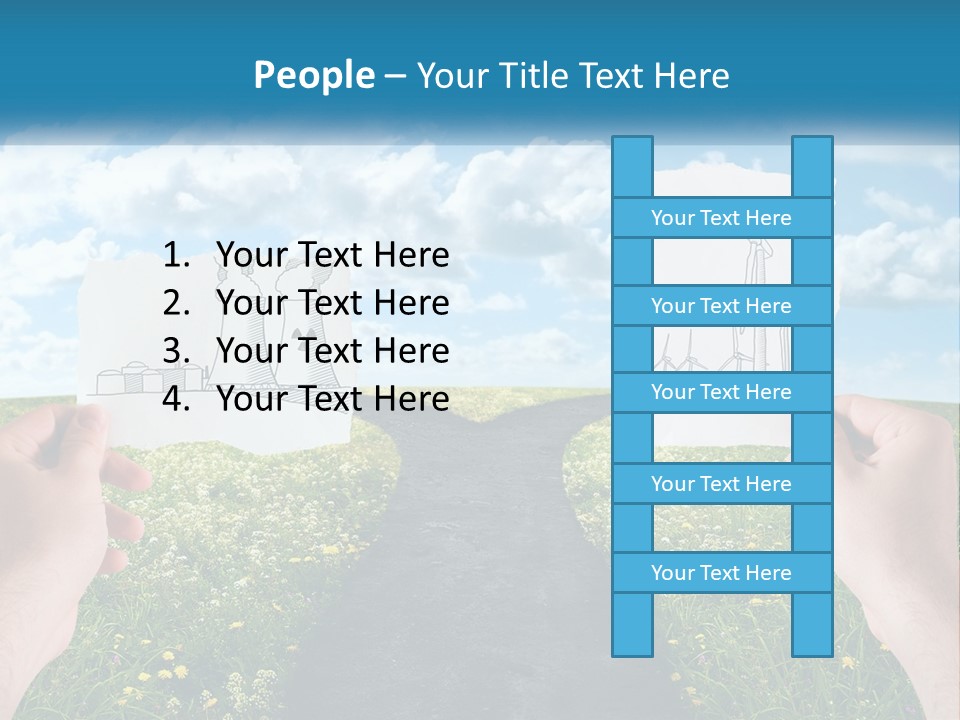 Two Hands Holding Paper Cut Out Of A Road PowerPoint Template