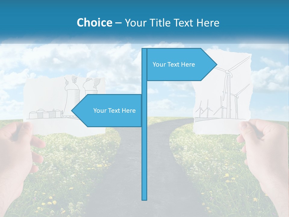 Two Hands Holding Paper Cut Out Of A Road PowerPoint Template