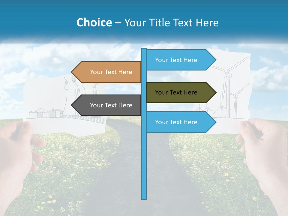 Two Hands Holding Paper Cut Out Of A Road PowerPoint Template