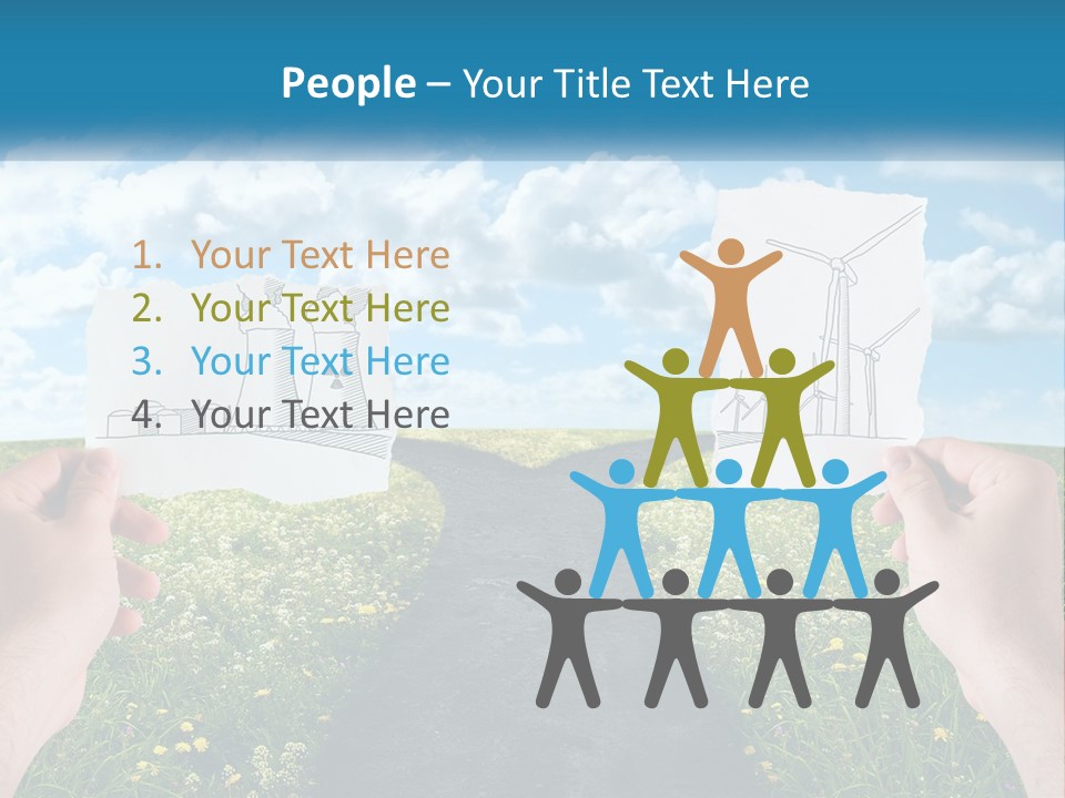 Two Hands Holding Paper Cut Out Of A Road PowerPoint Template