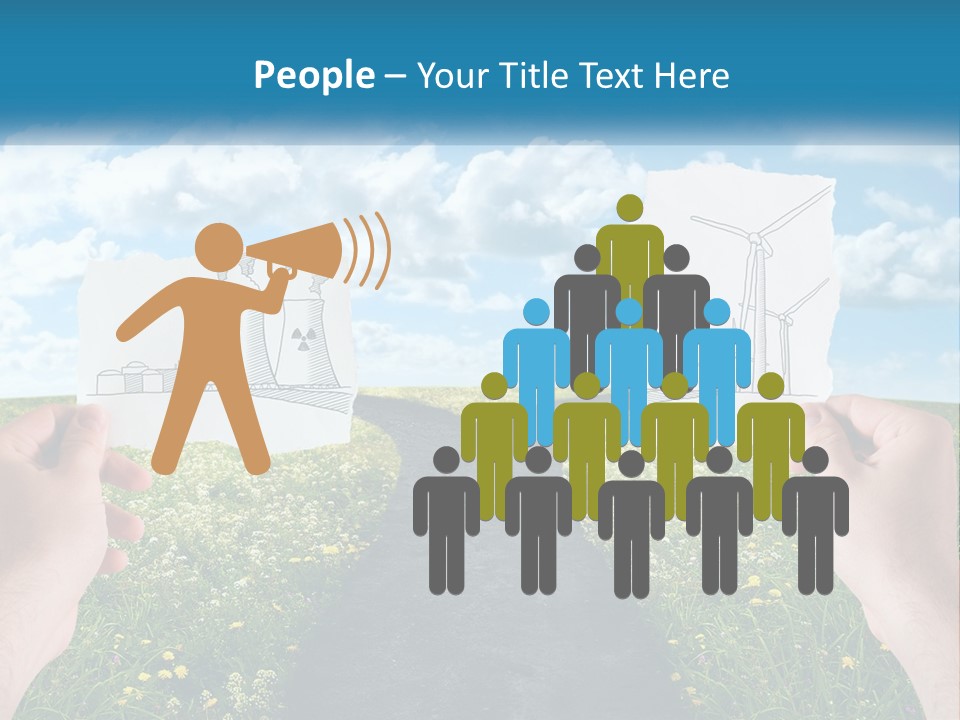 Two Hands Holding Paper Cut Out Of A Road PowerPoint Template