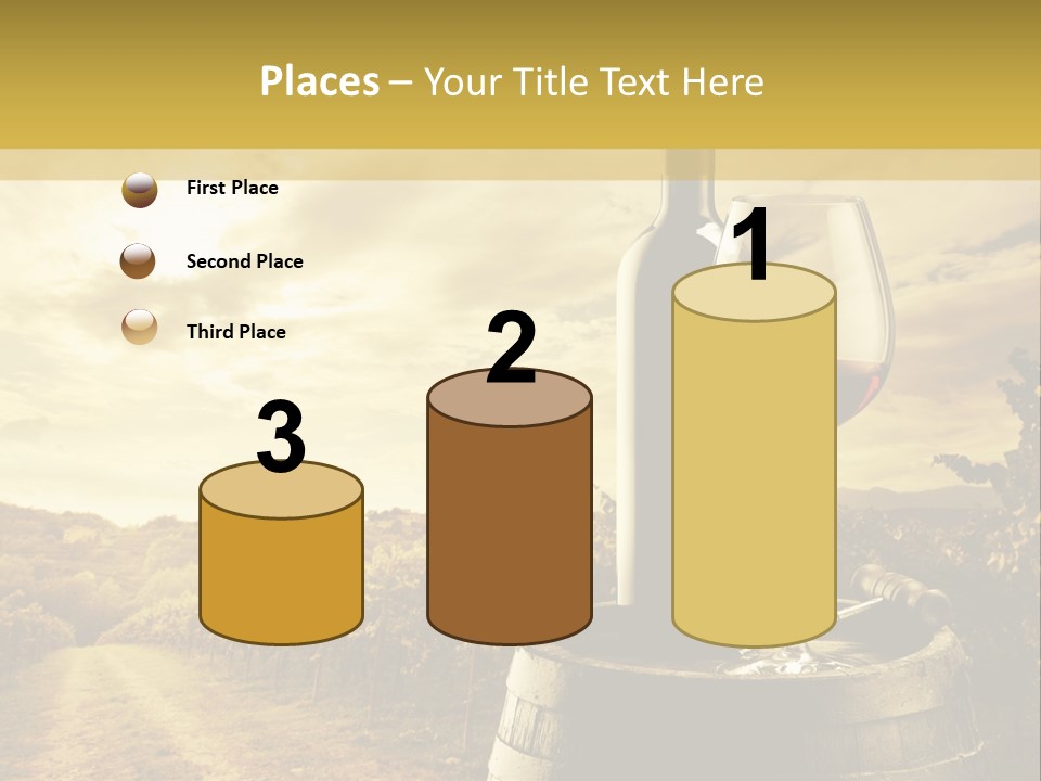 A Bottle Of Wine And A Glass Of Wine On A Barrel PowerPoint Template