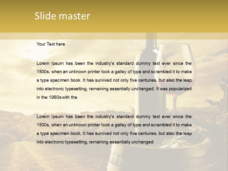 A Bottle Of Wine And A Glass Of Wine On A Barrel PowerPoint Template