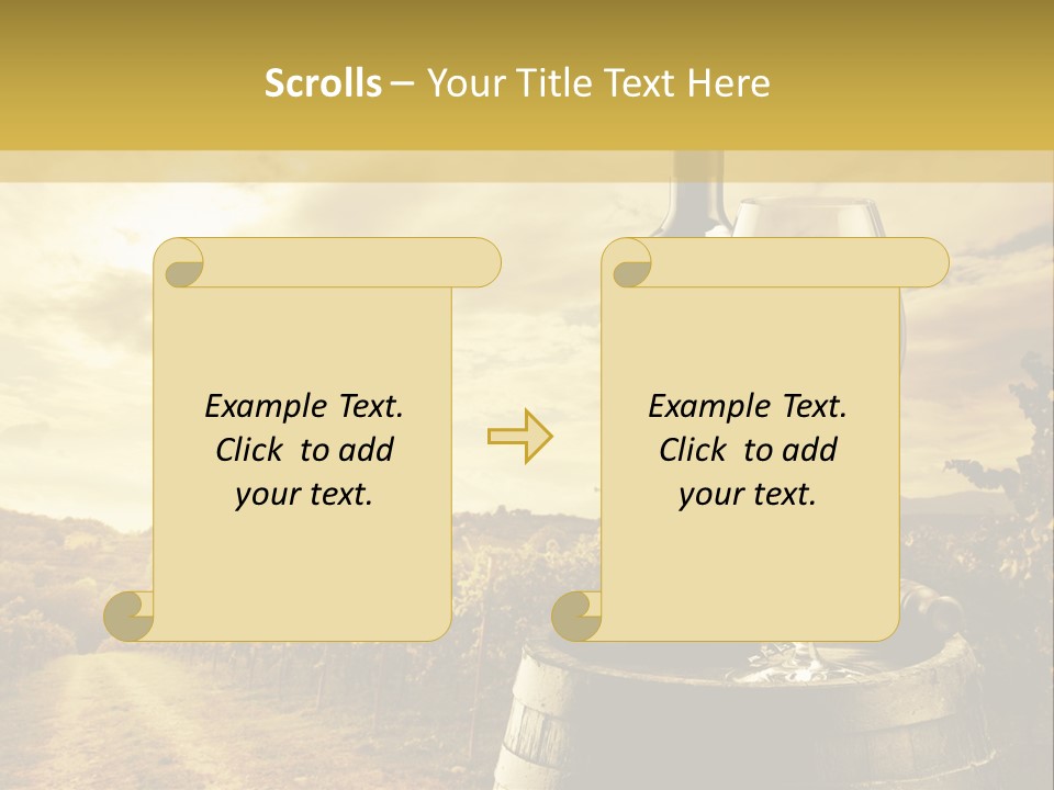 A Bottle Of Wine And A Glass Of Wine On A Barrel PowerPoint Template