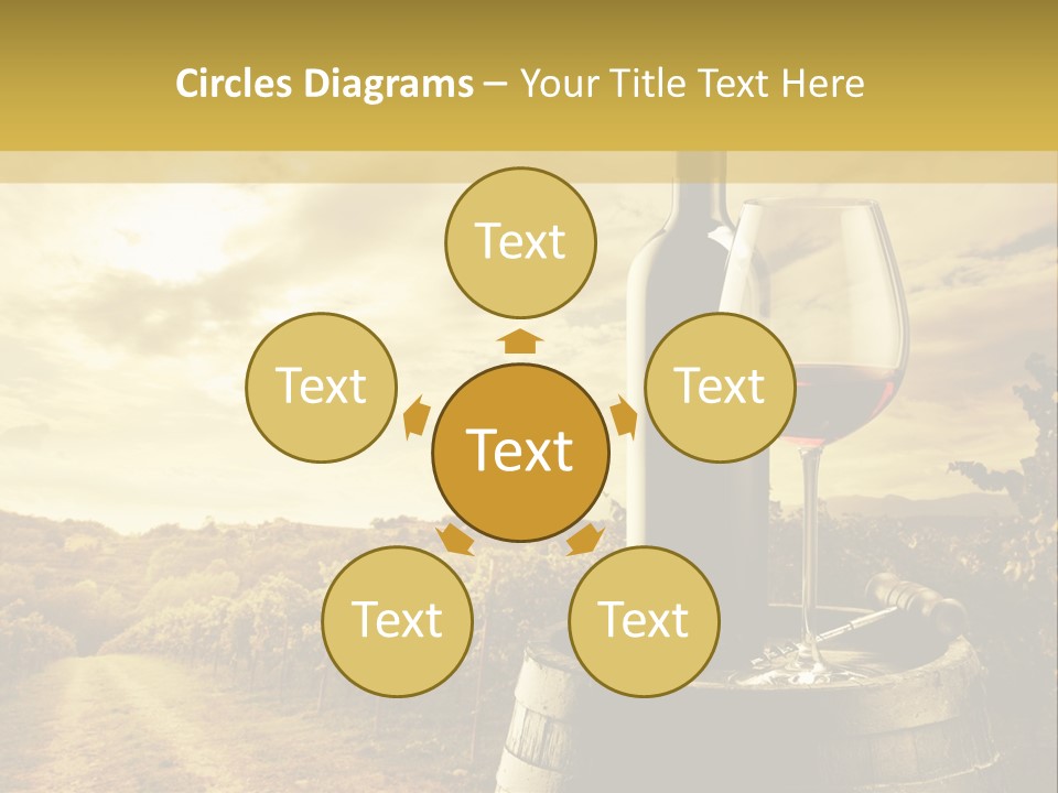 A Bottle Of Wine And A Glass Of Wine On A Barrel PowerPoint Template