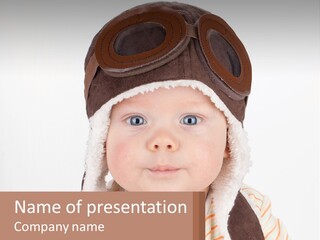 A Baby Wearing A Monkey Hat With A Name Tag PowerPoint Template