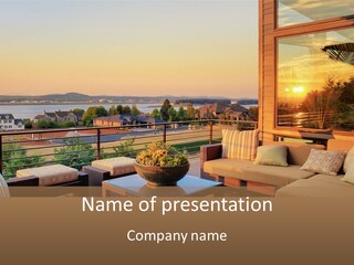 A Living Room With A View Of The Ocean PowerPoint Template