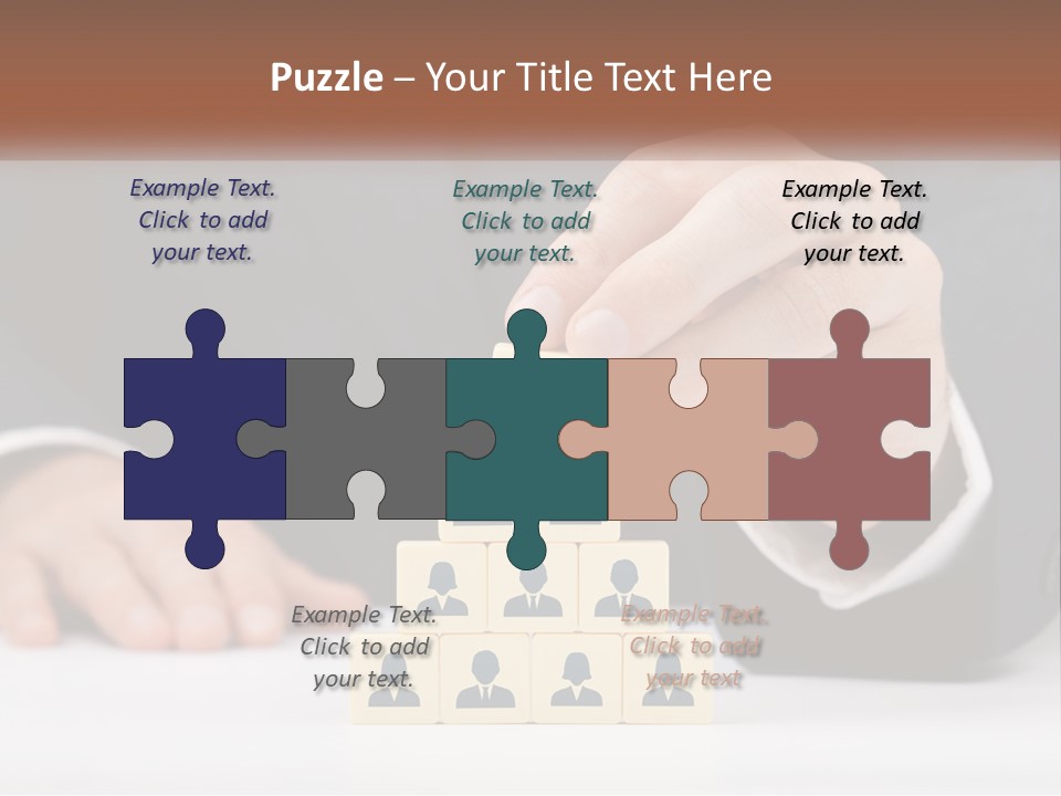 A Man In A Suit Placing Blocks On Top Of A Table PowerPoint Template