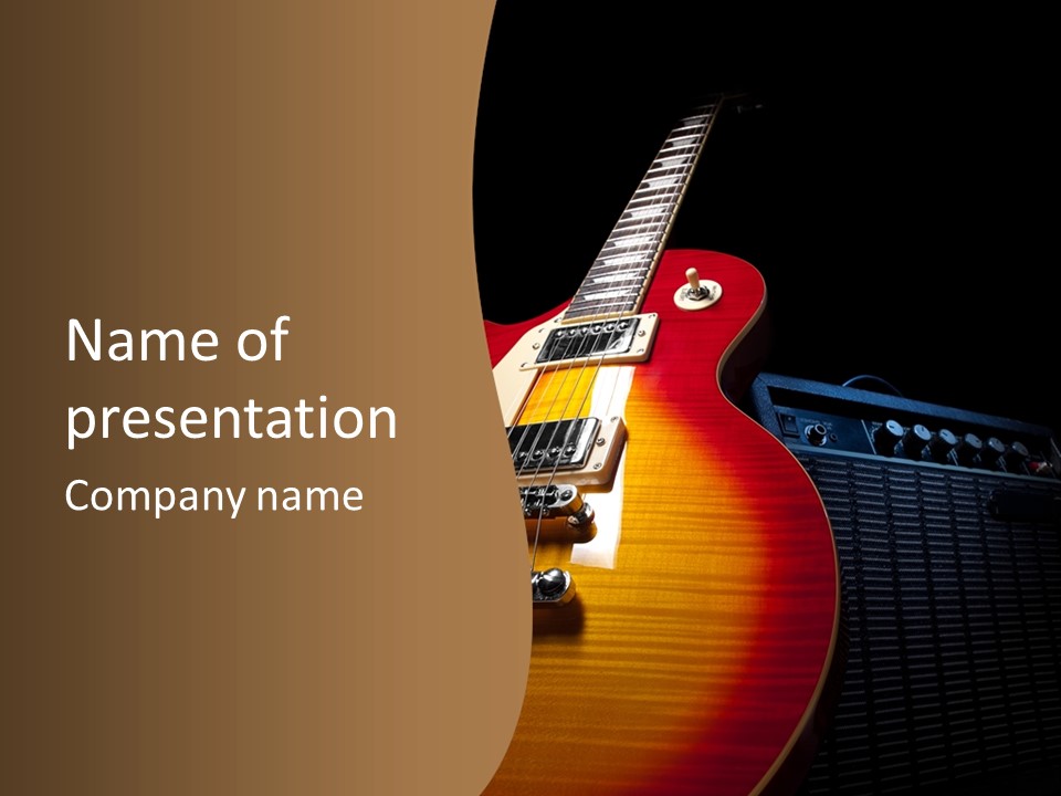 An Electric Guitar On A Black Background Powerpoint Template PowerPoint Template