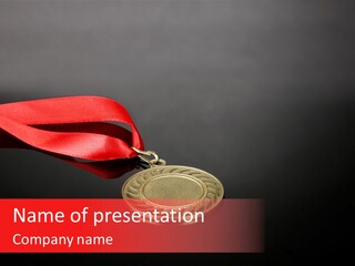 A Medal With A Red Ribbon On A Black Background PowerPoint Template