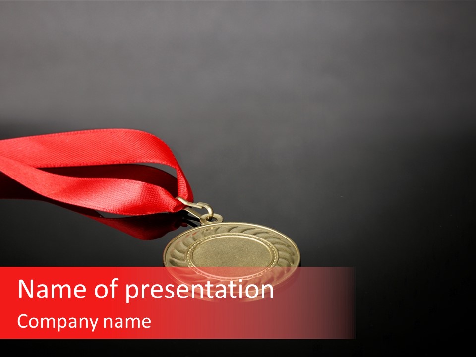 A Medal With A Red Ribbon On A Black Background PowerPoint Template
