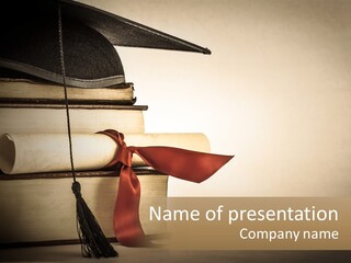 A Graduation Cap On Top Of A Stack Of Books PowerPoint Template
