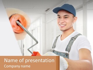 A Man Is Painting A Wall With A Roller PowerPoint Template