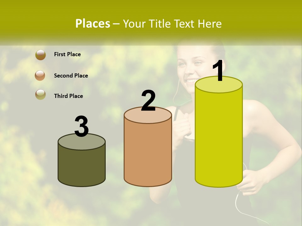 A Young Woman Is Listening To Music With Headphones PowerPoint Template