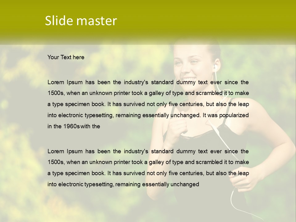 A Young Woman Is Listening To Music With Headphones PowerPoint Template