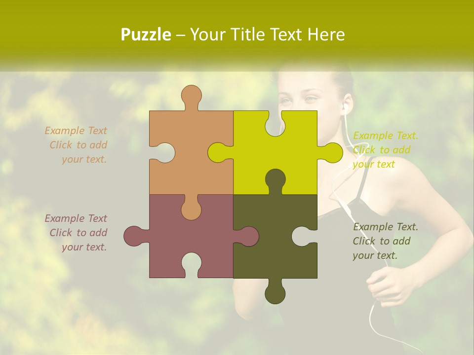 A Young Woman Is Listening To Music With Headphones PowerPoint Template