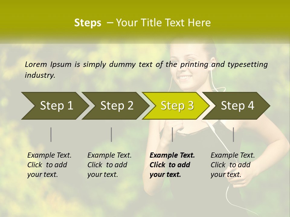 A Young Woman Is Listening To Music With Headphones PowerPoint Template