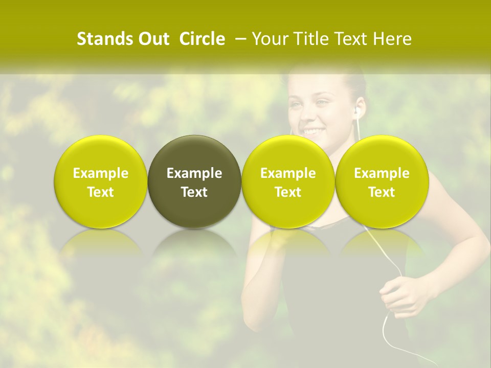 A Young Woman Is Listening To Music With Headphones PowerPoint Template