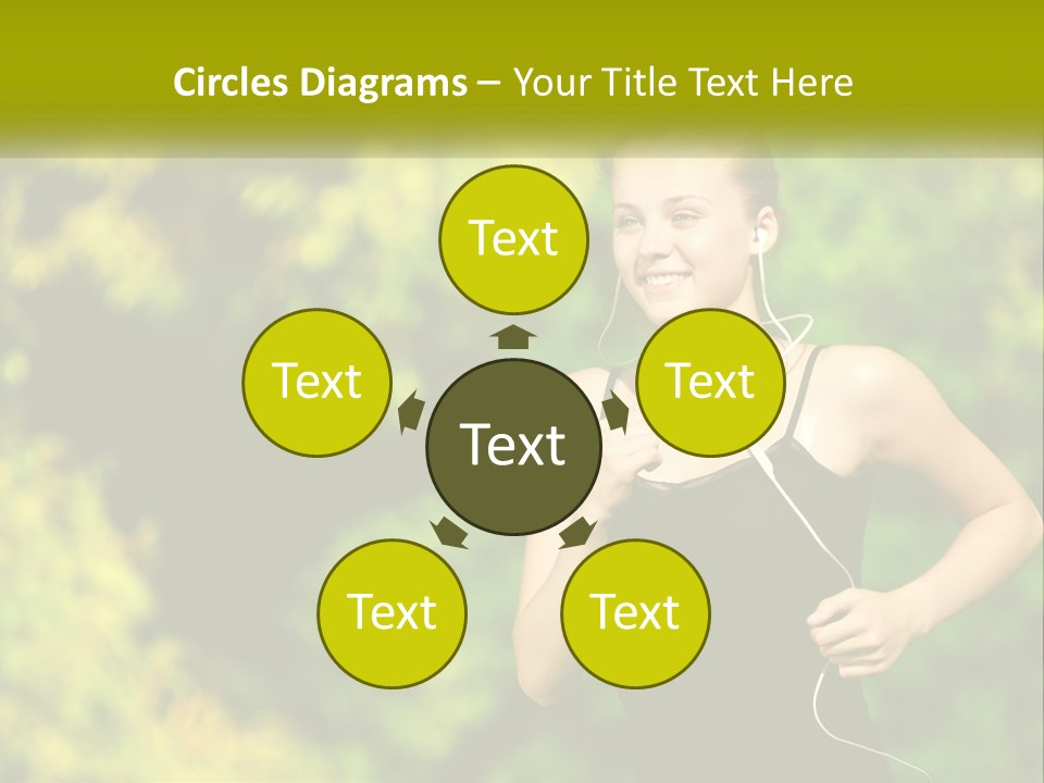 A Young Woman Is Listening To Music With Headphones PowerPoint Template