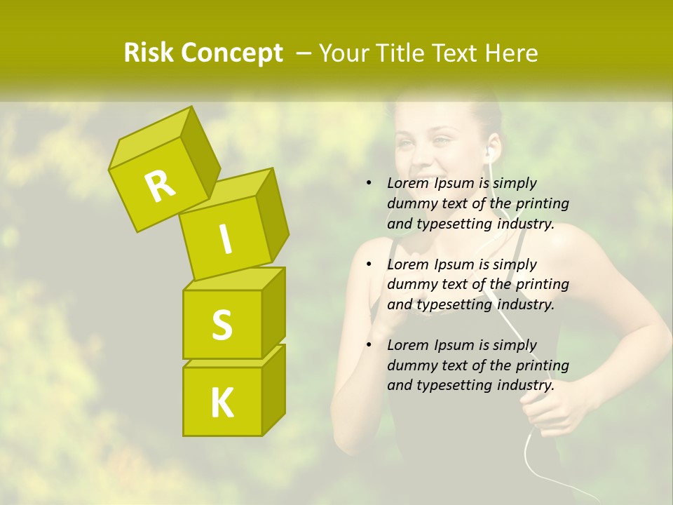 A Young Woman Is Listening To Music With Headphones PowerPoint Template