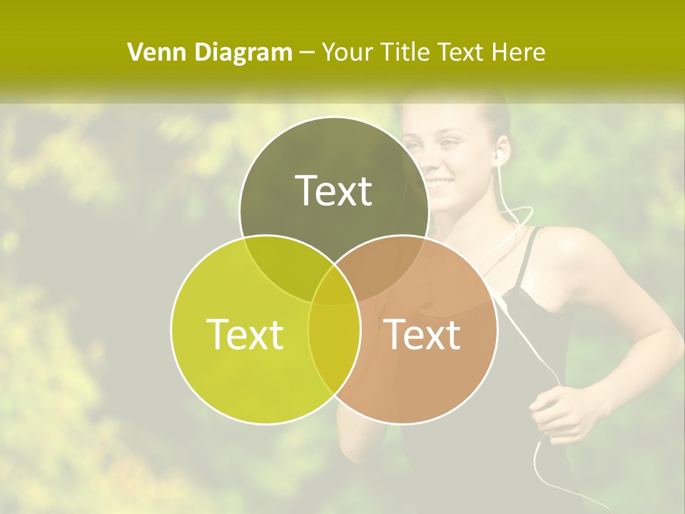 A Young Woman Is Listening To Music With Headphones PowerPoint Template