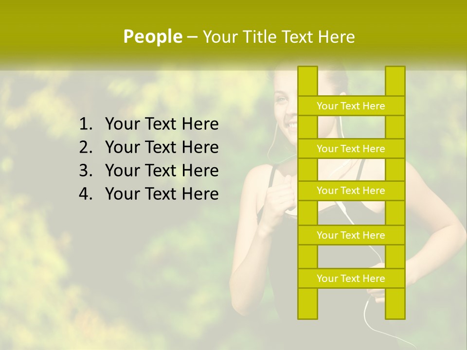 A Young Woman Is Listening To Music With Headphones PowerPoint Template