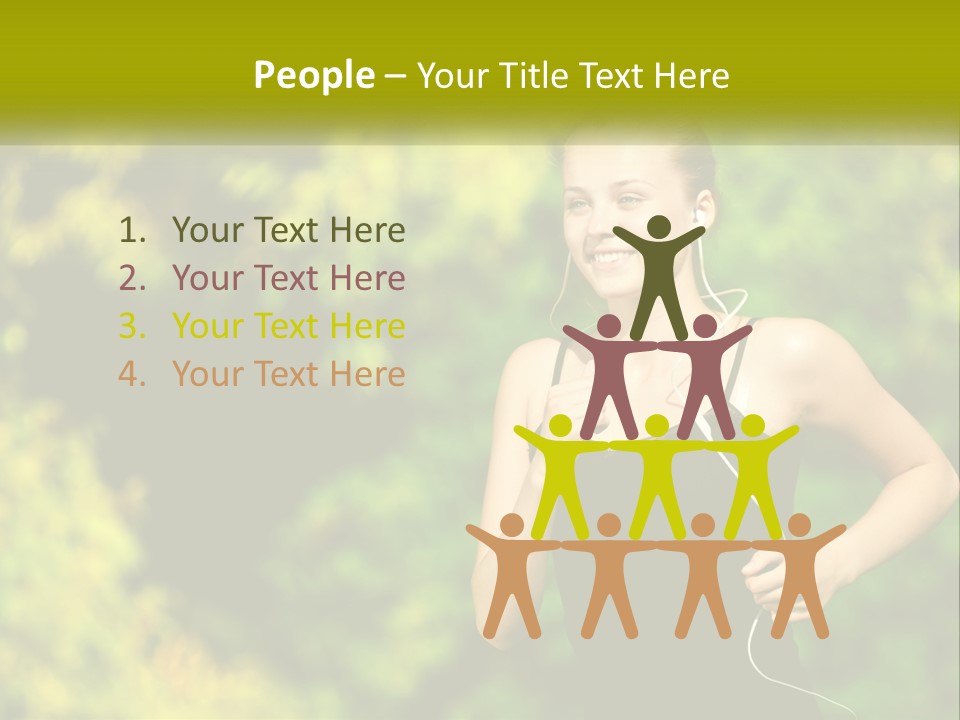 A Young Woman Is Listening To Music With Headphones PowerPoint Template