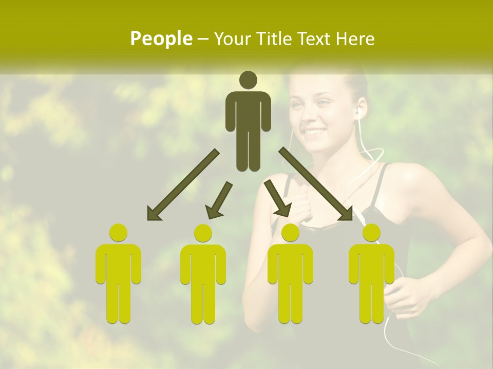 A Young Woman Is Listening To Music With Headphones PowerPoint Template