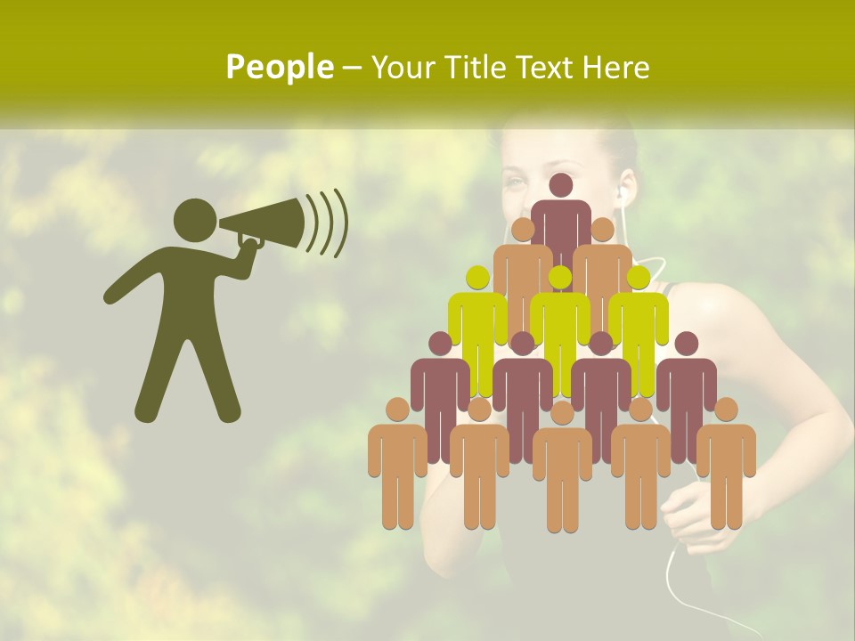 A Young Woman Is Listening To Music With Headphones PowerPoint Template