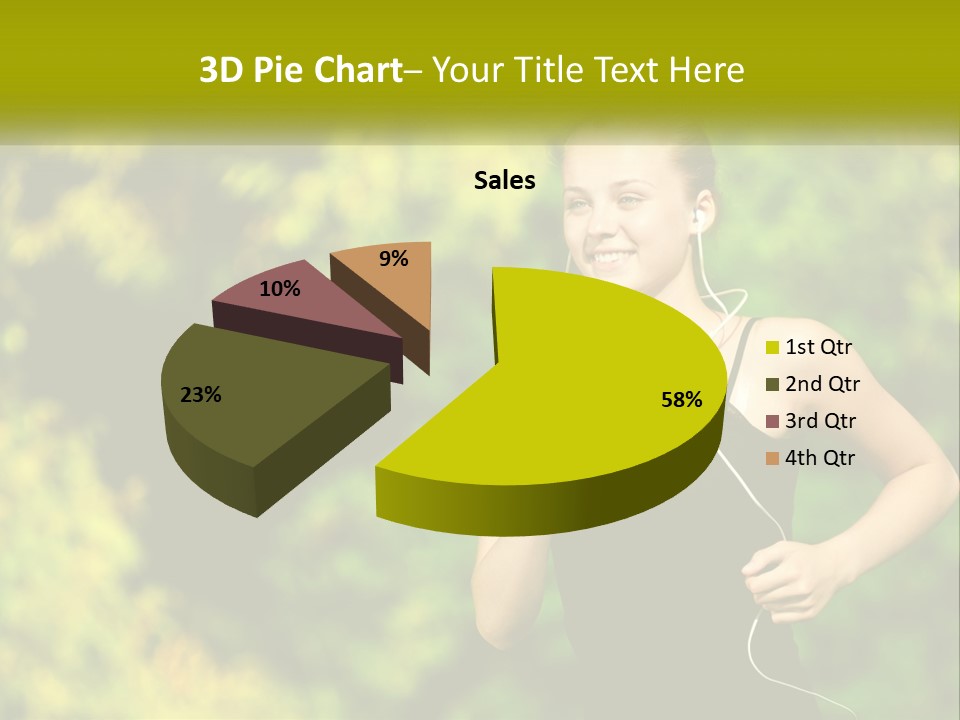 A Young Woman Is Listening To Music With Headphones PowerPoint Template