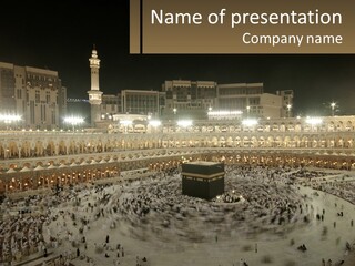 A Large Group Of People Standing Around A Building PowerPoint Template