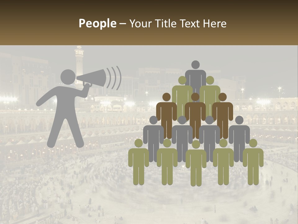 A Large Group Of People Standing Around A Building PowerPoint Template