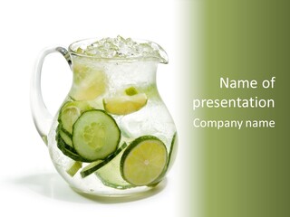 A Pitcher Filled With Cucumber And Lemon Slices PowerPoint Template