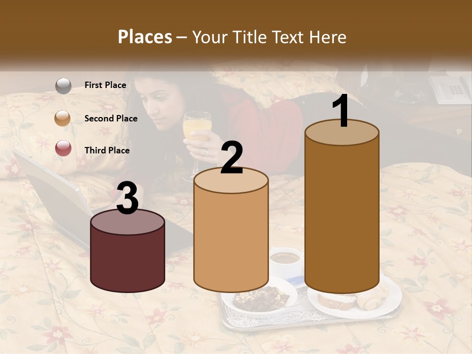 A Woman Laying On A Bed With A Laptop And A Glass Of Orange Juice PowerPoint Template