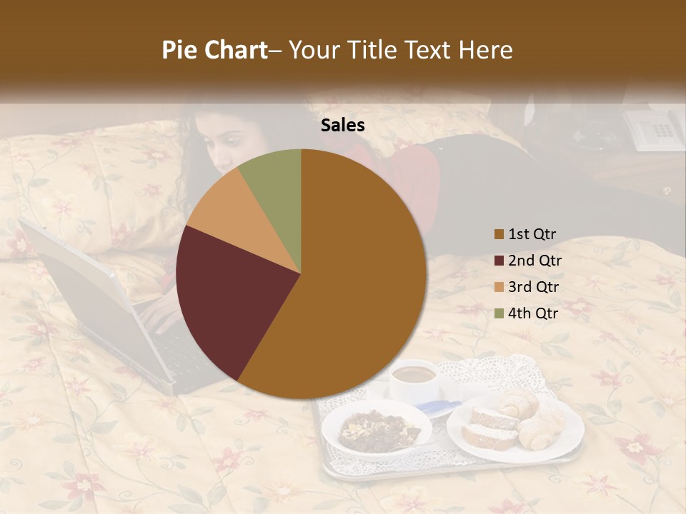 A Woman Laying On A Bed With A Laptop And A Glass Of Orange Juice PowerPoint Template